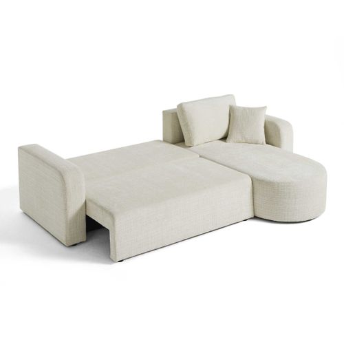 Miro - Canapé D'angle  - 4 Places - Convertible Avec Coffre - En Velours Texturé Beige