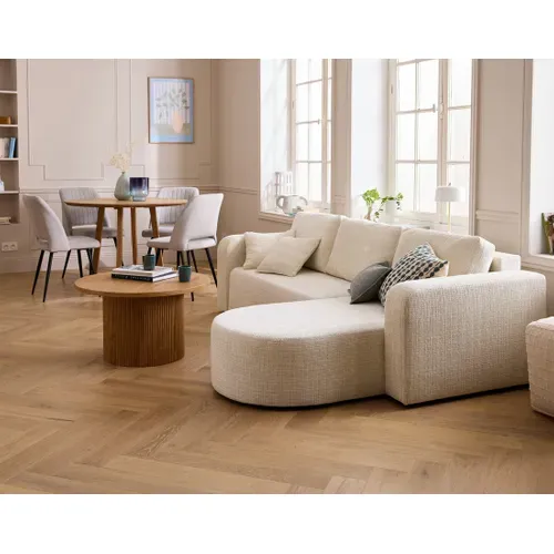 Miro - Canapé D'angle  - 4 Places - Convertible Avec Coffre - En Velours Texturé Beige