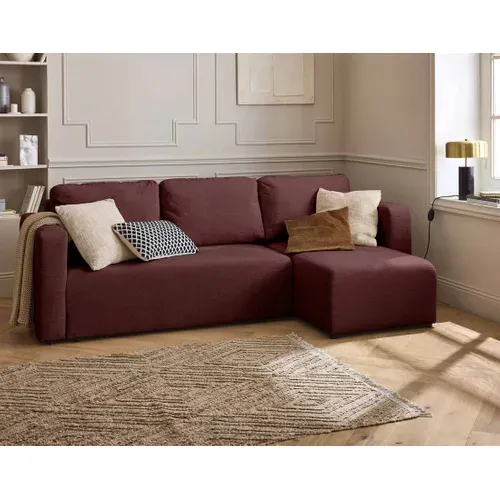 Canopy - Canapé D'angle Réversible - 4 Places - Convertible Avec Coffre - En Tissu Texturé Prune