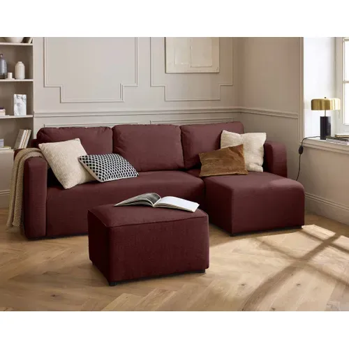 Canopy - Canapé D'angle Réversible - 4 Places - Convertible Avec Coffre - En Tissu Texturé Prune