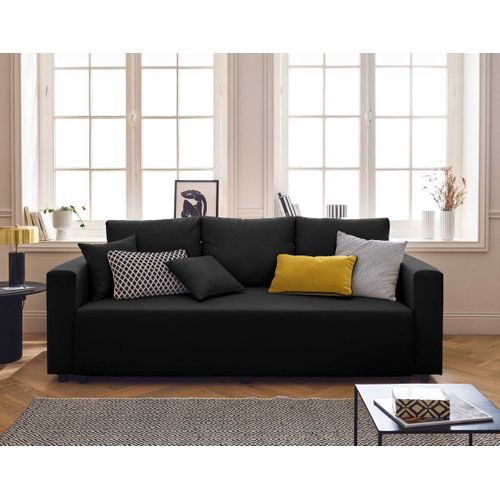 Canapé Droit Convertible 3 Places Regala En Tissu Noir