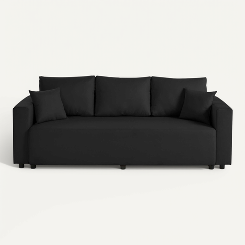 Canapé Droit Convertible 3 Places Regala En Tissu Noir