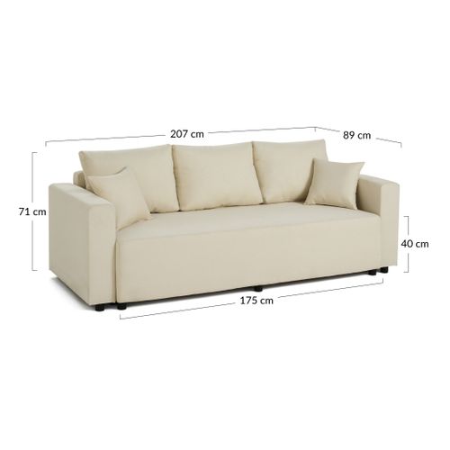 Canapé Droit Convertible 3 Places Regala En Tissu Noir