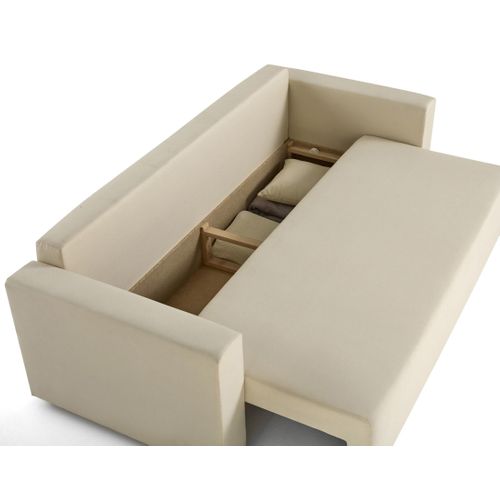 Canapé Droit Convertible 3 Places Regala En Tissu Beige
