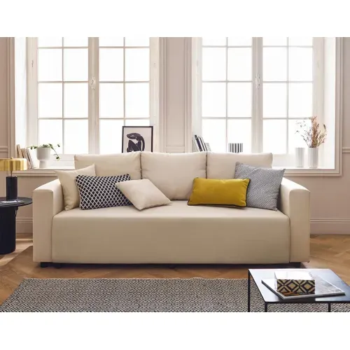 Canapé Droit Convertible 3 Places Regala En Tissu Beige