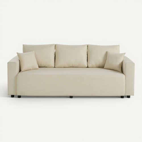 Canapé Droit Convertible 3 Places Regala En Tissu Beige