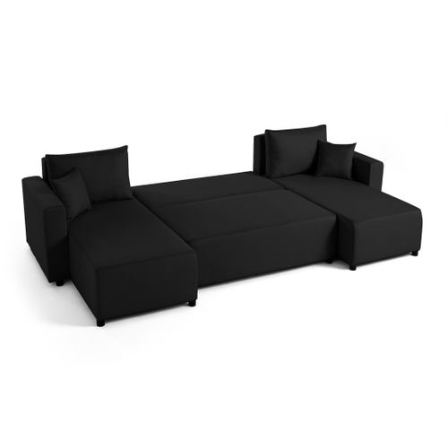 Canapé Panoramique 7 Places Regala En Tissu Noir