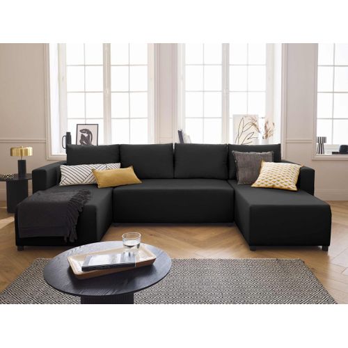 Canapé Panoramique 7 Places Regala En Tissu Noir