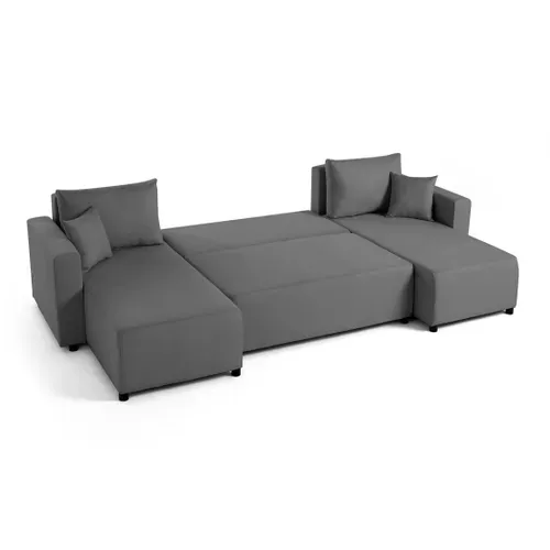 Regala - Canapé Panoramique 7 Places Convertible Avec Coffre En Tissu Gris