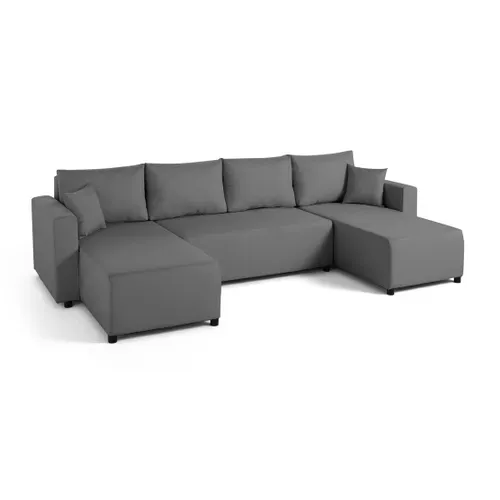 Regala - Canapé Panoramique 7 Places Convertible Avec Coffre En Tissu Gris