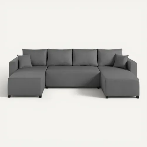 Regala - Canapé Panoramique 7 Places Convertible Avec Coffre En Tissu Gris