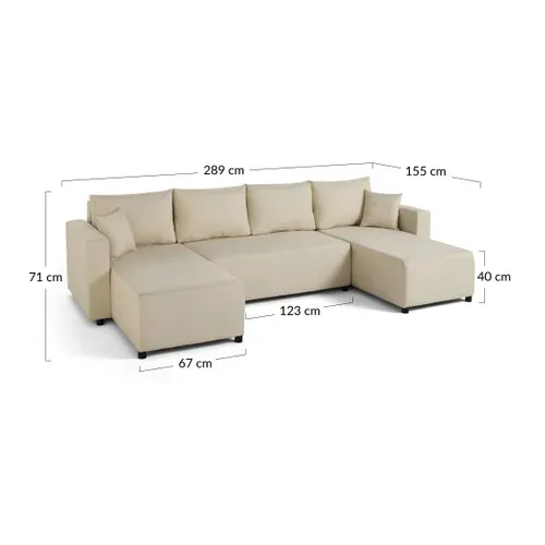 Regala - Canapé Panoramique 7 Places Convertible Avec Coffre En Tissu Gris