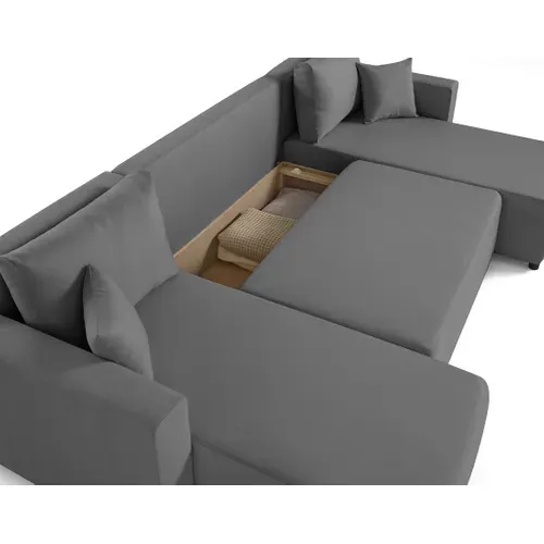 Regala - Canapé Panoramique 7 Places Convertible Avec Coffre En Tissu Gris