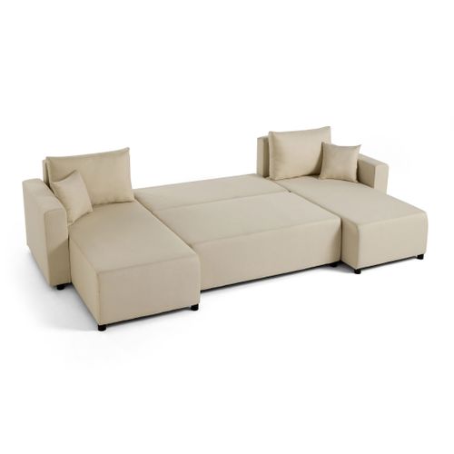 Canapé Panoramique 7 Places Regala En Tissu Beige