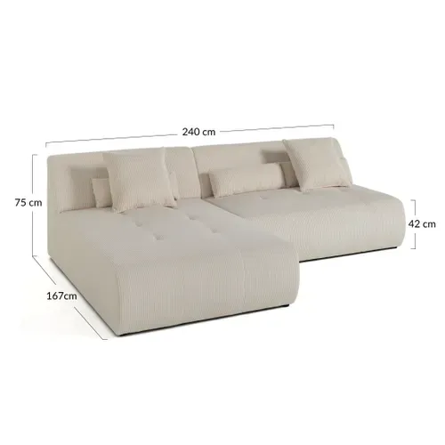 Onyx - Canapé Modulable D'angle  4 Places - En Velours Côtelé Beige