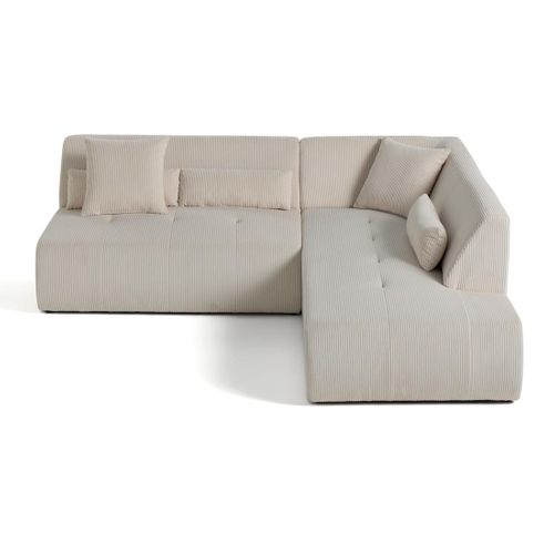 Onyx - Canapé Modulable D'angle Droit - 5 Places - En Velours Côtelé Beige