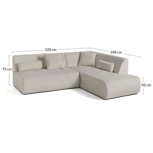 Onyx - Canapé Modulable D'angle Droit - 5 Places - En Velours Côtelé Beige
