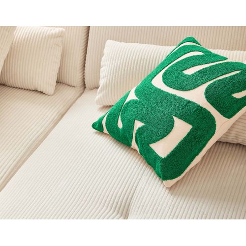 Onyx - Canapé Panoramique D'angle Gauche 7 Places - En Velours Côtelé Beige