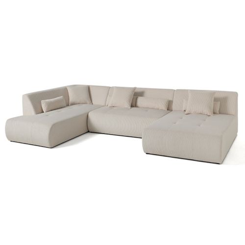 Onyx - Canapé Panoramique D'angle Gauche 7 Places - En Velours Côtelé Beige