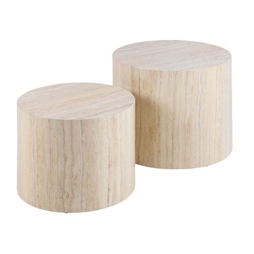 Pueblo - Lot De 2 Tables Basses Rondes - Effet Travertin - 58 Et 50 Cm