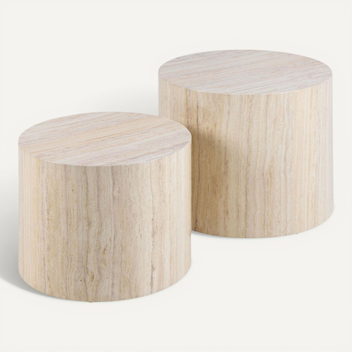 Pueblo - Lot De 2 Tables Basses Rondes - Effet Travertin - 58 Et 50 Cm