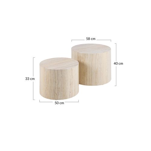 Pueblo - Lot De 2 Tables Basses Rondes - Effet Travertin - 58 Et 50 Cm