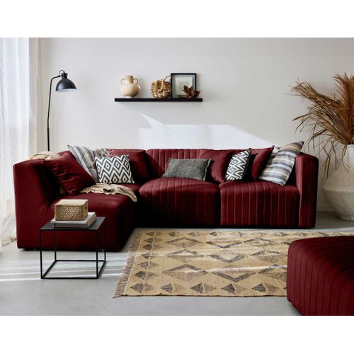 Nova - Canapé Modulable D'angle Gauche - 5 Places - En Velours Rouge