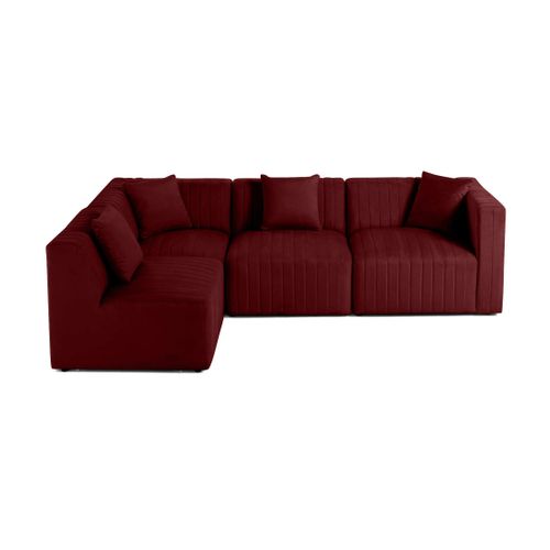 Nova - Canapé Modulable D'angle Gauche - 5 Places - En Velours Rouge