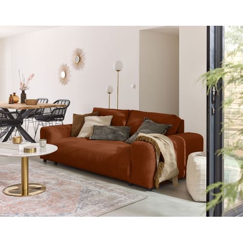 Garance - Canapé Droit 3 Places - En Velours Côtelé Terracotta