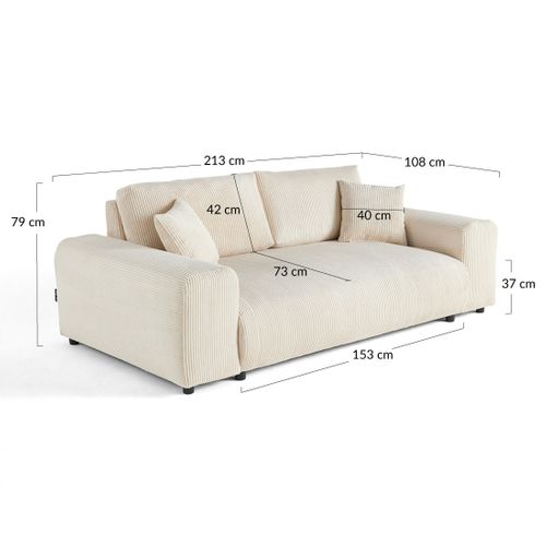 Garance - Canapé Droit 3 Places - En Velours Côtelé Terracotta