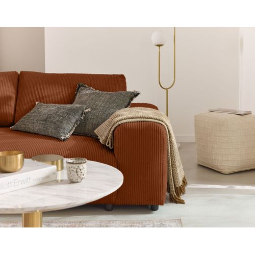 Garance - Canapé Droit 3 Places - En Velours Côtelé Terracotta