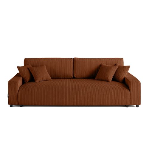 Canapé Droit Convertible 3 Places Pivoine En Velours Côtelé Terracotta