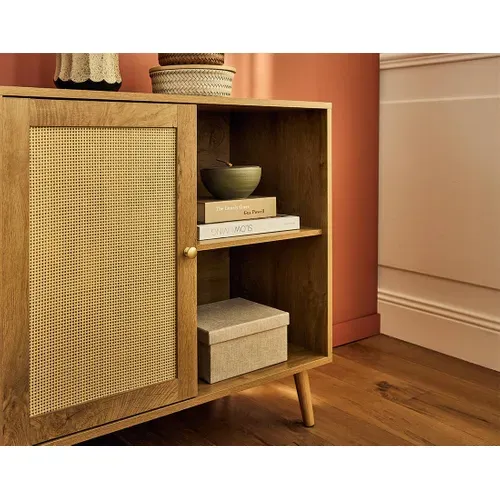 Goto - Buffet Haut - Effet Bois Et Cannage - 2 Niches Et 1 Porte - 80 Cm