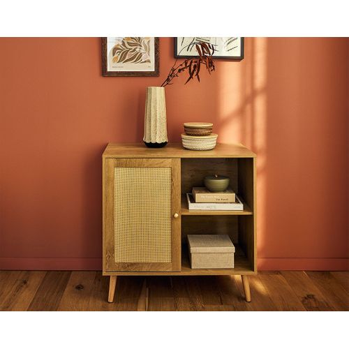 Goto - Buffet Haut - Effet Bois Et Cannage - 2 Niches Et 1 Porte - 80 Cm