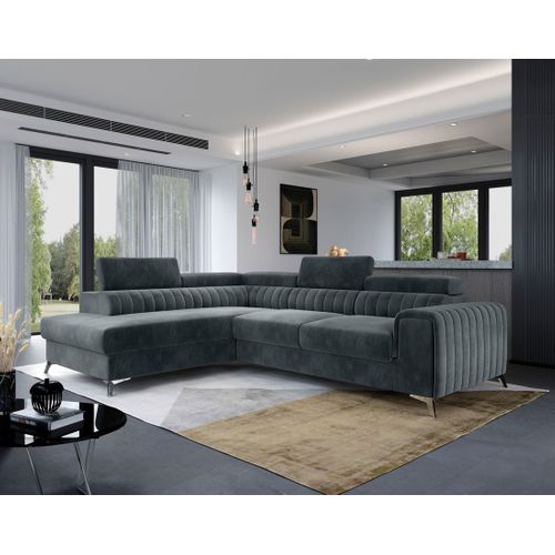 Canapé Angle Gauche Convertible 5 Places Talisay En Velours Gris