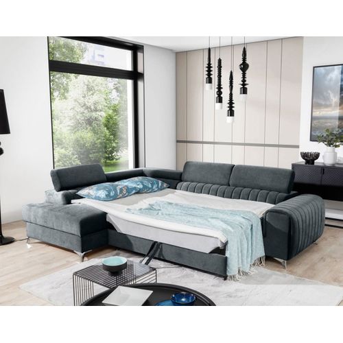 Canapé Angle Gauche Convertible 5 Places Talisay En Velours Gris