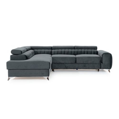 Canapé Angle Gauche Convertible 5 Places Talisay En Velours Gris