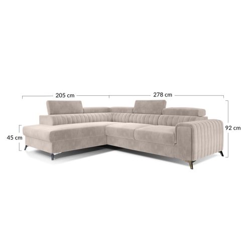 Canapé Angle Gauche Convertible 5 Places Talisay En Velours Gris