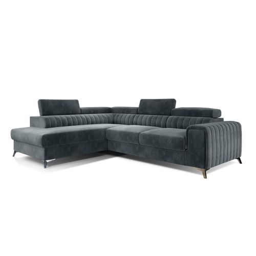 Canapé Angle Gauche Convertible 5 Places Talisay En Velours Gris