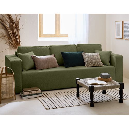 Canapé Droit Convertible 3 Places Topaze En Tissu Bouclette Vert