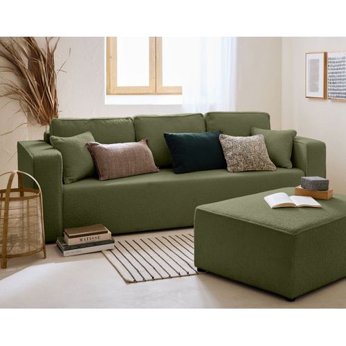 Canapé Droit Convertible 3 Places Topaze En Tissu Bouclette Vert