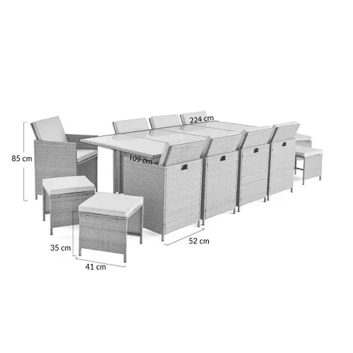 Fira – Salon De Jardin Encastrable En Résine Tressée Beige - 12 Places - Coussins Beige + Housse De