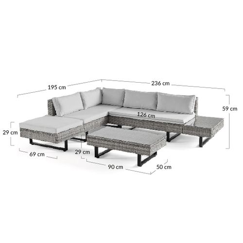 Sashi – Salon De Jardin D'angle En Résine Beige Et Grise – 5 Places - Coussins Gris Clair Et Table I