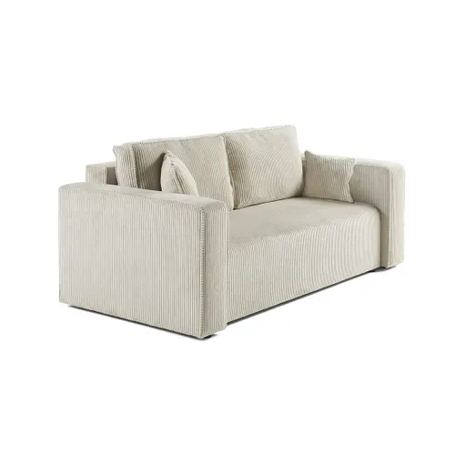 Canapé Droit 2 Places - En Velours Côtelé Beige