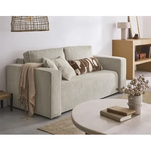 Canapé Droit 2 Places - En Velours Côtelé Beige