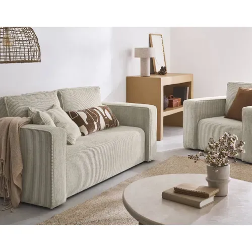 Canapé Droit 2 Places - En Velours Côtelé Beige