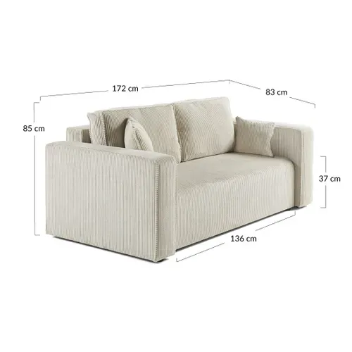 Canapé Droit 2 Places - En Velours Côtelé Beige