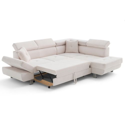 Canapé Angle Droit Convertible 5 Places Lisbona En Velours Côtelé Beige