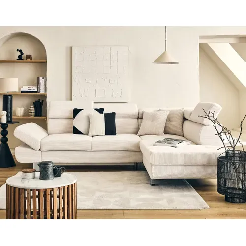 Canapé Angle Droit Convertible 5 Places Lisbona En Velours Côtelé Beige