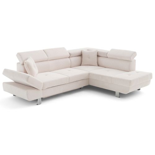 Canapé Angle Droit Convertible 5 Places Lisbona En Velours Côtelé Beige